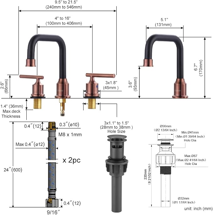 WOWOW 8 inch Bathroom Faucet 3 Hole, Widespread Bathroom Sink Faucet - Image 6