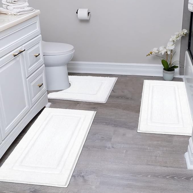 SHACOS White Bathroom Rugs Sets 3 Piece, Soft Fluffy Water Absorbent Bath Rugs by SHACOS