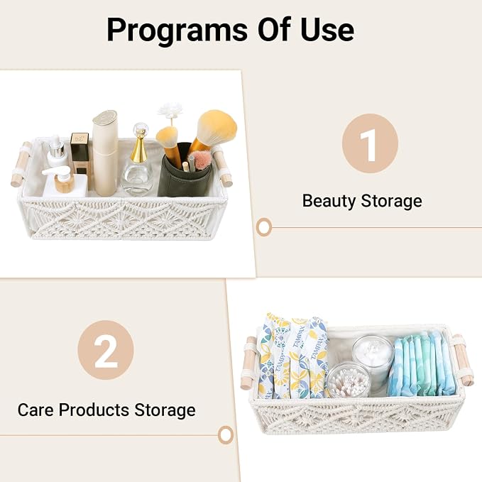 Nonam Macrame Storage Baskets, Boho Decor Style Woven Storage Boxes - Image 7