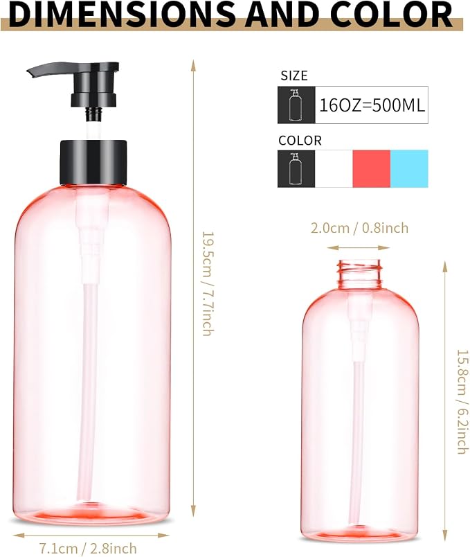 Bynccea Pump Bottle 16 oz/500 ml Empty Shampoo Pump Bottles Dispenser Portable - Image 3