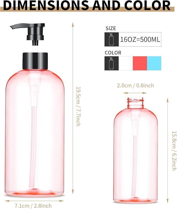 Bynccea Plastic Pump Bottle 16 oz/500 ml Empty Shampoo Pump Bottles Dispenser - Image 3