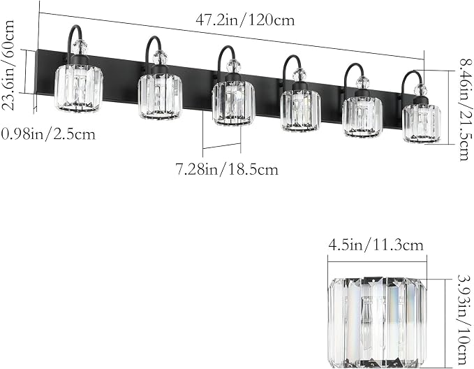Ralbay Modern 6-Light Black Crystal Vanity Lights - Image 5