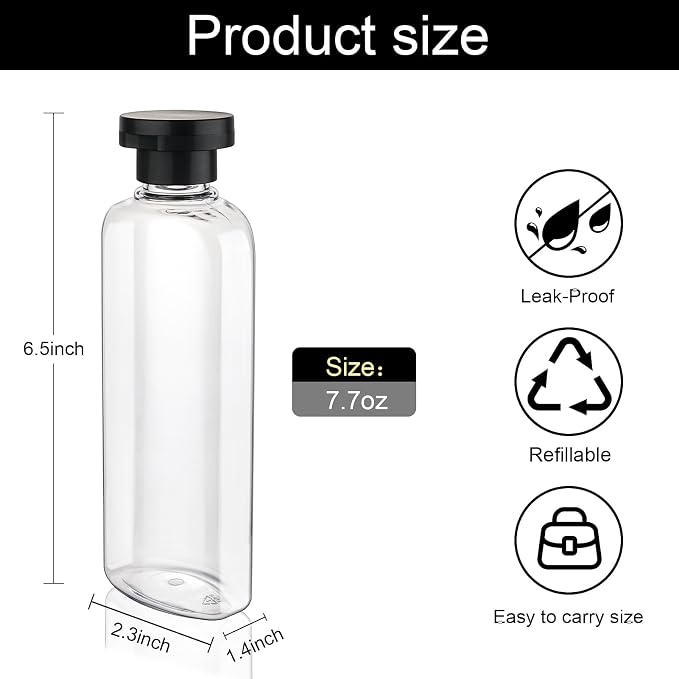 Travel Shampoo Bottles 7.7oz 5 Pack Leak Proof Squeeze Bottles - Image 3