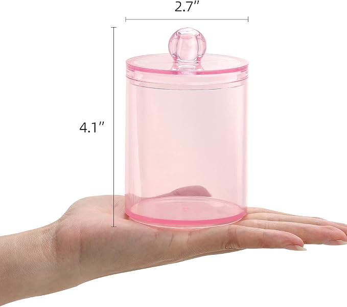 Tbestmax 3 Pack Cotton Swab Ball Pad Holder, 10 Oz Qtip Apothecary Jar Pink - Image 2
