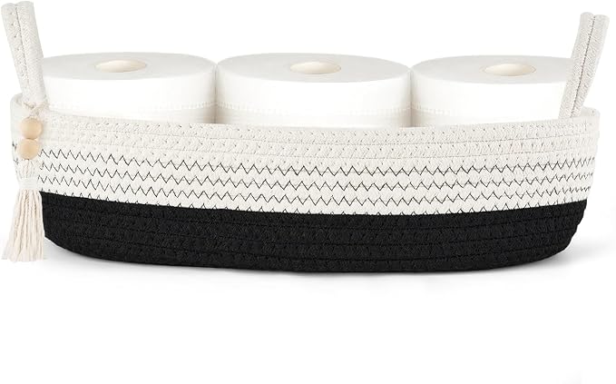 Mkono Small Storage Basket for Toilet Tank Top Boho Bathroom Decor Woven Rope by Mkono