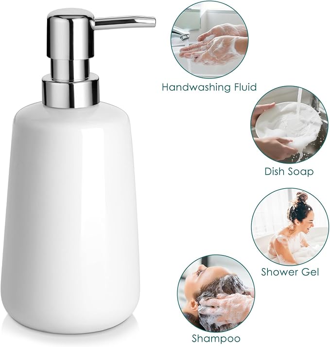 vancasso White Bathroom Accessories Set, Ceramic Soap Dispenser and Toothbrush - Image 4