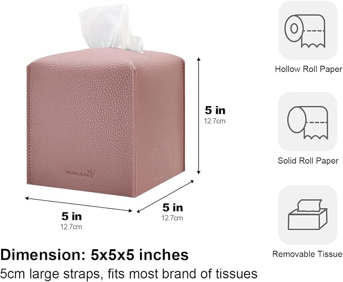 Tissue Box Cover 5X5X5'' PU Leather Tissue Holder Square Tissue Cube Box - Image 5
