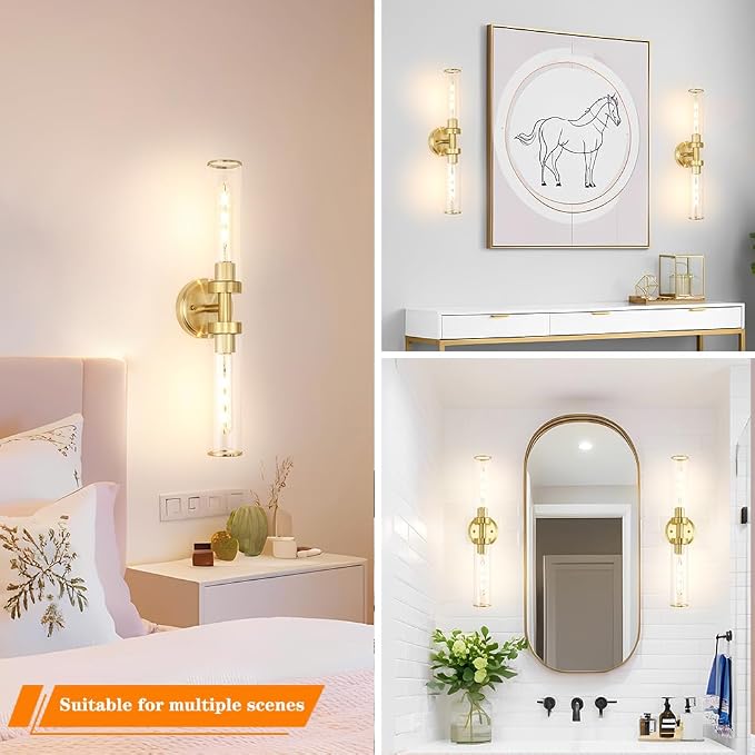 Antique Gold Wall Sconces Set of 2, Modern Bathroom Vanity Lights - Image 4