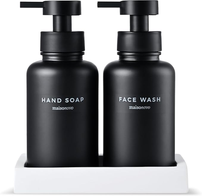 MaisoNovo Glass Foaming Soap Dispenser | Black Glass Black Pumps x 2 by MaisoNovo-TheArtofSustainableLiving