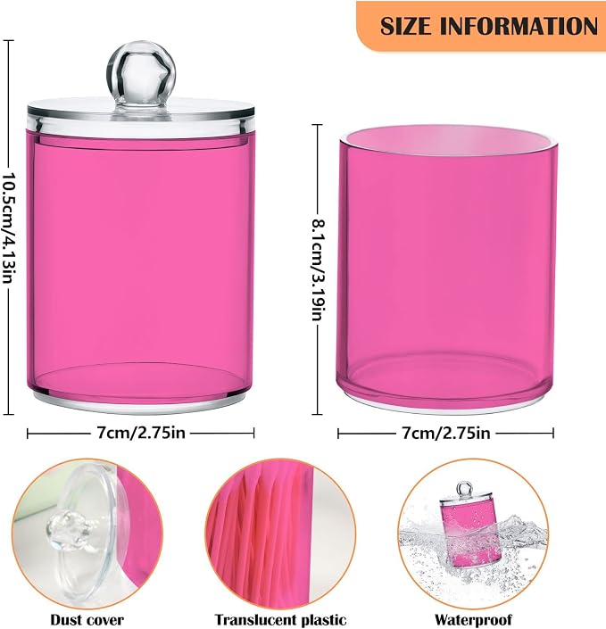 Hot Pink Qtip Holder Organizer Dispenser Cotton Swabs Cans Plastic Jars - Image 3