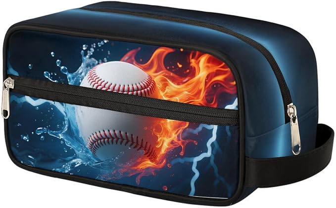 Abstract Fire Water Baseball Kids Toiletry Bag - Image 2