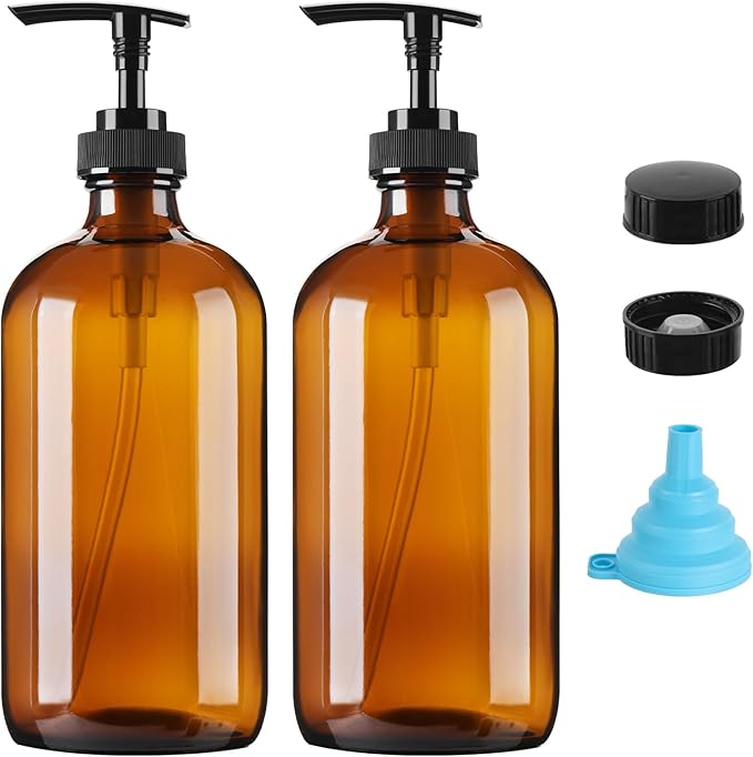 Vitreaux 16oz Amber Glass Soap Dispenser, 2 Pack Refillable Hand Soap Dispenser by Unknown