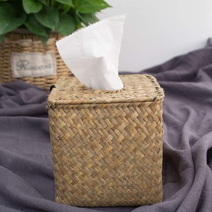 Yesland 2 Pack Square Seagrass Facial Tissue Box - Image 6