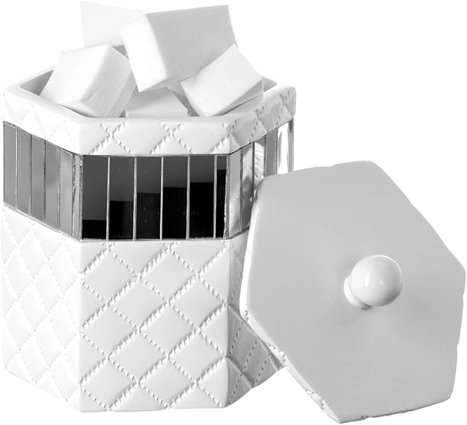 Creative Scents Quilted Mirror Q-Tip Holder, Decorative Bathroom Vanity Cotton by CreativeScents