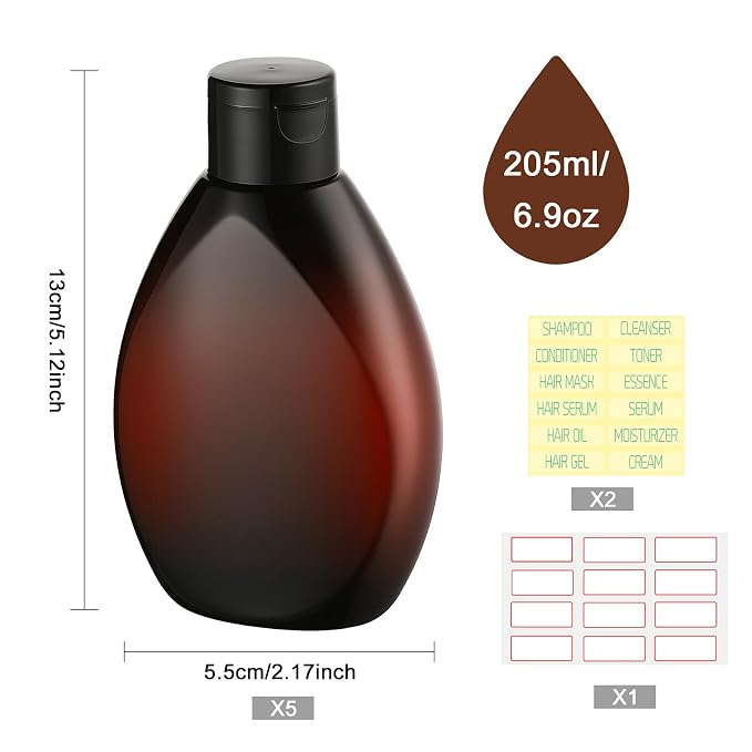 Plastic Squeeze Bottles with Flip Cap 6.9oz 5 Pack Leak Proof Shampoo and - Image 2