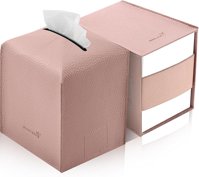 Tissue Box Cover 5X5X5'' PU Leather Tissue Holder Square Tissue Cube Box by PENGLONGHOMEDECORATION