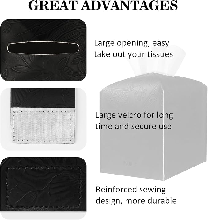 Tissue Box Holder Cover Square Tissue Cube Cover PU Leather Tissue Organizer - Image 4
