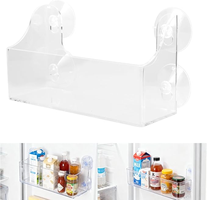 SuctionCup Refrigerator Rack Organizer Acrylic Fridge Door Shelf can Organizer by EaseLiving