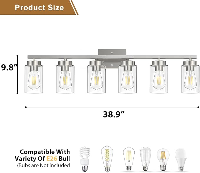 IZORRO Modern Bathroom Light Fixtures, 6 Light Brushed Nickel Vanity Lights - Image 2