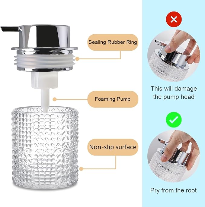 Foaming Hand Soap Dispenser, 10 oz Refillable Clear Glass Foam Soap Dispenser - Image 8