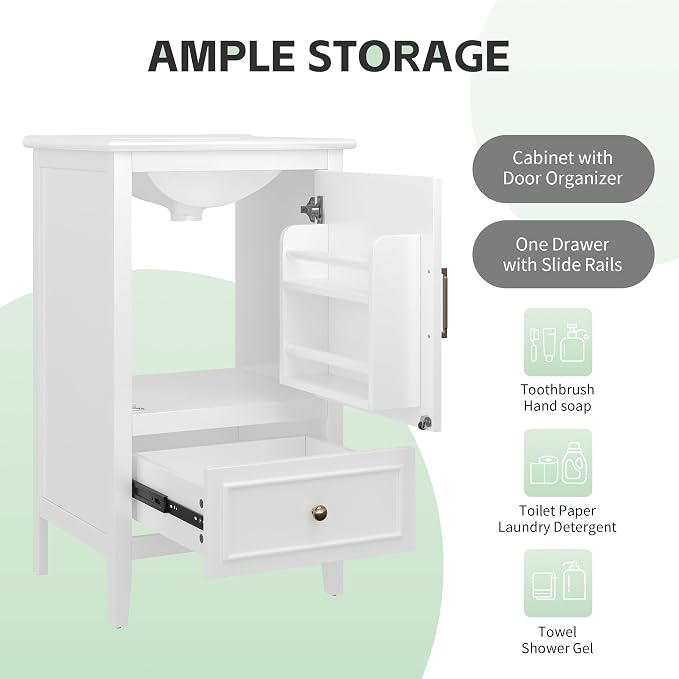 Bellemave 20 Inch Vanity with Sink, Free Standing Bathroom Vanity Cabinet with - Image 4