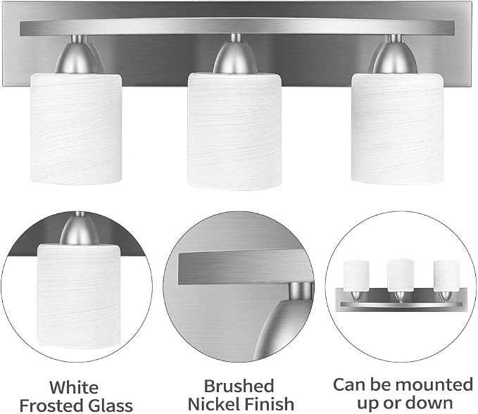 PARTPHONER - Bathroom Vanity Light Fixture - Over Mirror - Modern Glass Shade - - Image 2