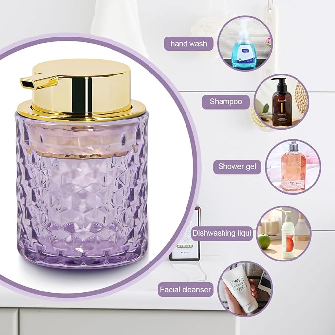 Purple Glass Foaming Soap Dispenser, Bathroom Refillable 10 Oz Foam Hand Soap - Image 5