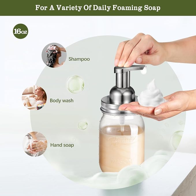 Amolliar Plastic Mason Jar Foaming Soap Dispenser - Image 3
