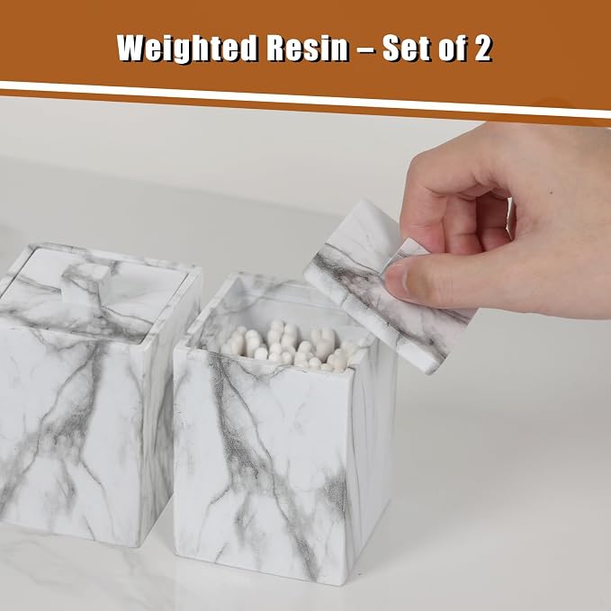 Jung Ford 2-Pack Marble Pattern Cotton Swab Holders - Image 3