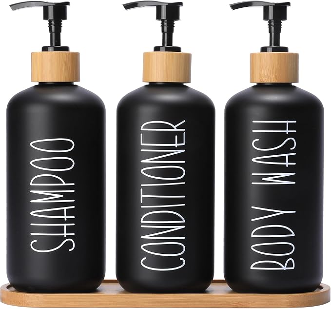 MOMEEMO Black Shower Soap Dispenser Set, Contains 3 Extra-Thick PET Plastic by MOMEEMO