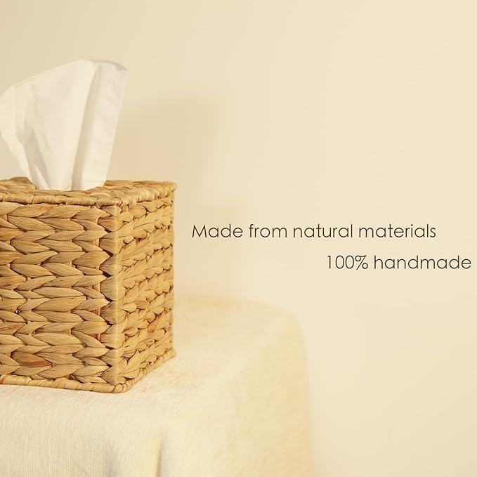 Set of 2 Water Hyacinth Handwoven Tissue Box Cover, Natural Handmade Wicker - Image 6