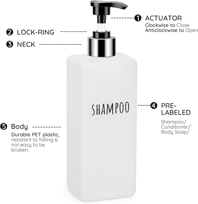 Segbeauty Plastic Shampoo and Conditioner Bottles, 16.9oz Empty Square Body - Image 4