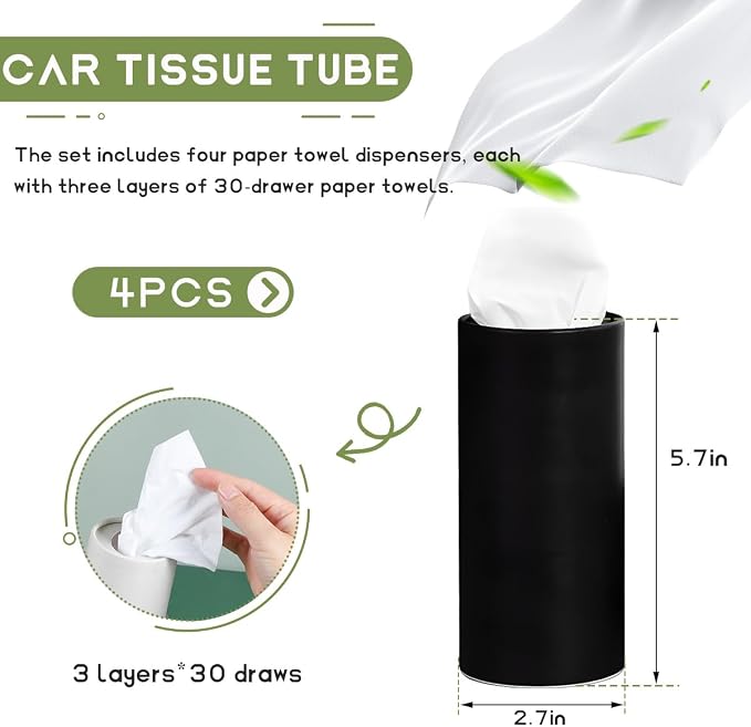4 PCS Car Tissue Holder, Quick Convenient Refill Cylinder Facial Tissue Holder - Image 2
