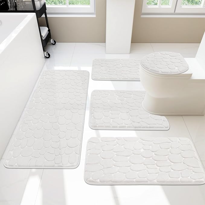 YIHOUSE Bathroom Rugs Mat Set 5 Piece White, Memory Foam Bath Mats Sets by YIHOUSE
