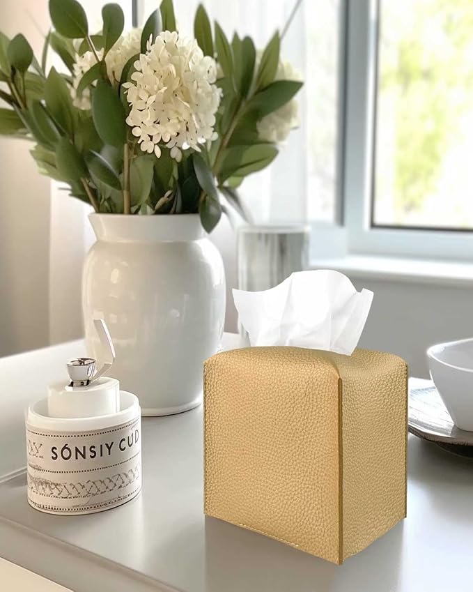 Gold Tissue Box Cover Leather – Tissue Holder - Image 4