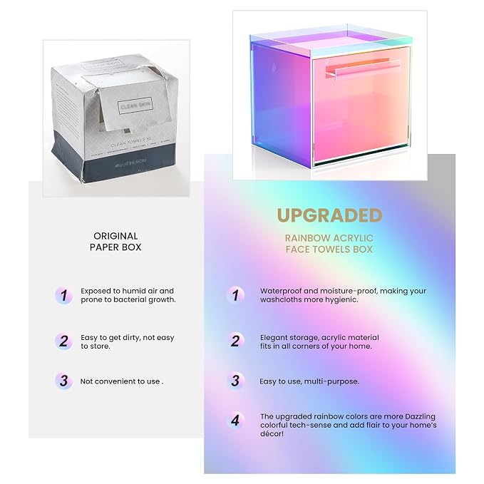 Rainbow Disposable Facial Towels Storage Box Acrylic Container Compatible - Image 2