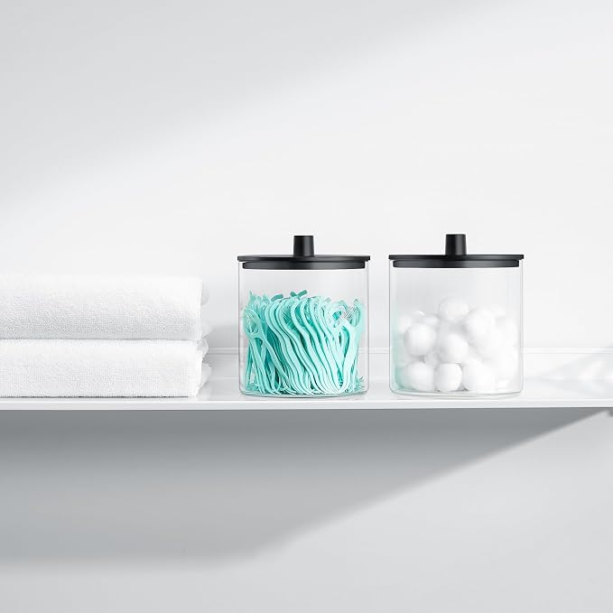 TIPGO Glass Qtip Holder Dispenser - 24 oz Clear Canister Jar - Image 2
