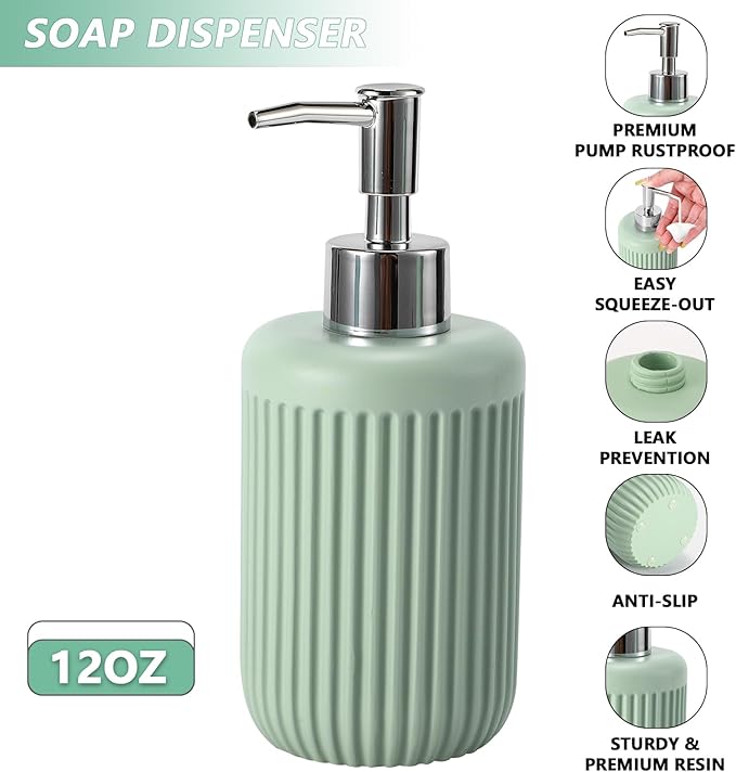 Resin Light Green Bathroom Accessories Set 5 Pcs, Lotion Soap Dispenser - Image 3