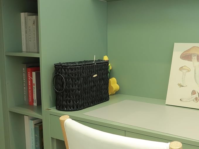 Black Toilet Paper Basket with Lid, Wicker Toilet Paper Storage Stand, Large - Image 8
