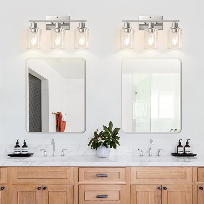3-Light Bathroom Light Fixtures, Brushed Nickel Vanity Lights - Image 7