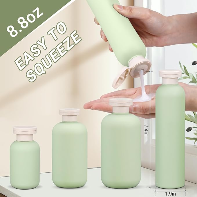 ASEVAT 8.8 oz Travel Refillable Shampoo Bottles, Plastic Empty Plastic Squeeze - Image 2