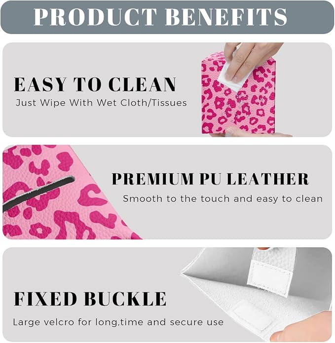 Leopard Print Tissue Box Cover Cute Animal Pink Square PU Leather Waterproof - Image 4