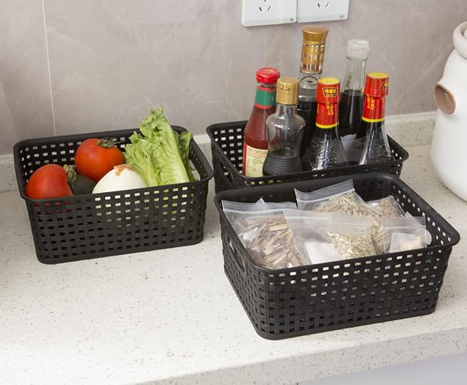 Black Plastic Weave Storage Baskets - Image 6