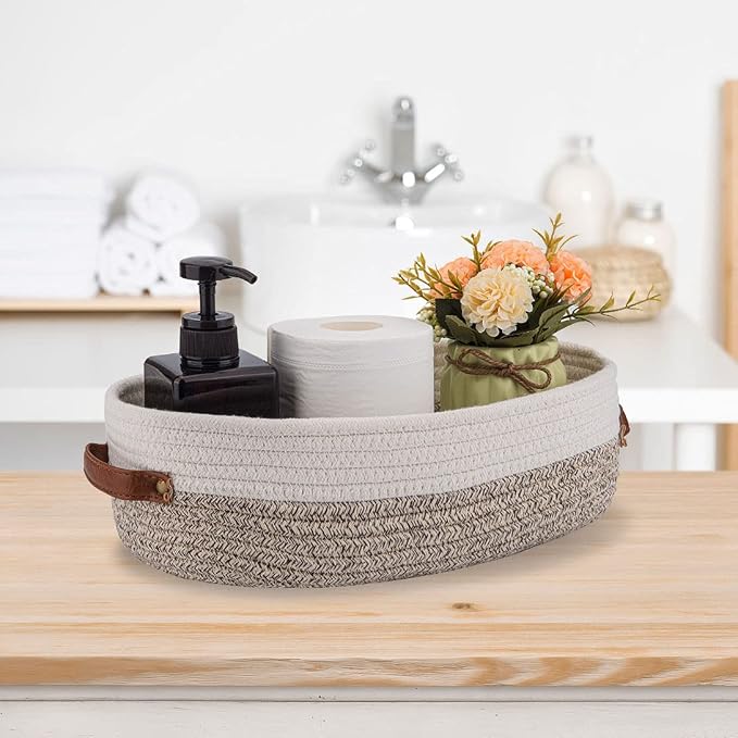 2 Pack Woven Storage Basket for Toilet Tank Top, Farmhouse Home Decor - Image 2