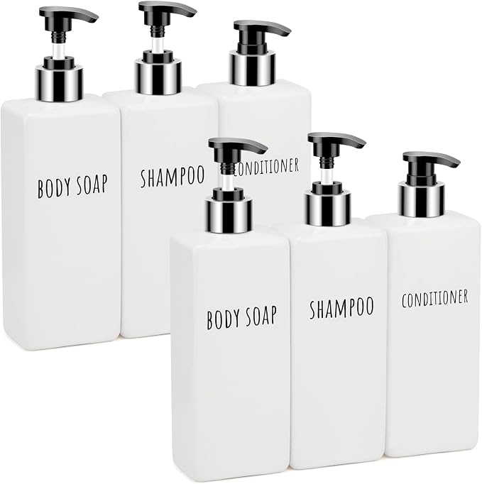 Segbeauty Plastic Shampoo and Conditioner Bottles, 16.9oz Empty Square Body by Segbeauty