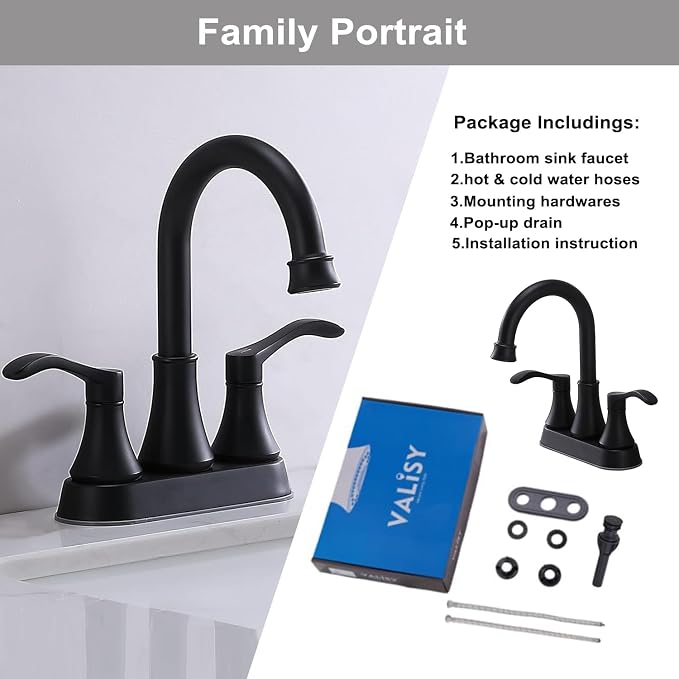 Matte Black Bathroom Sink Faucet, 2-Handle 4 Inch Centerset Lead-Free Modern - Image 6