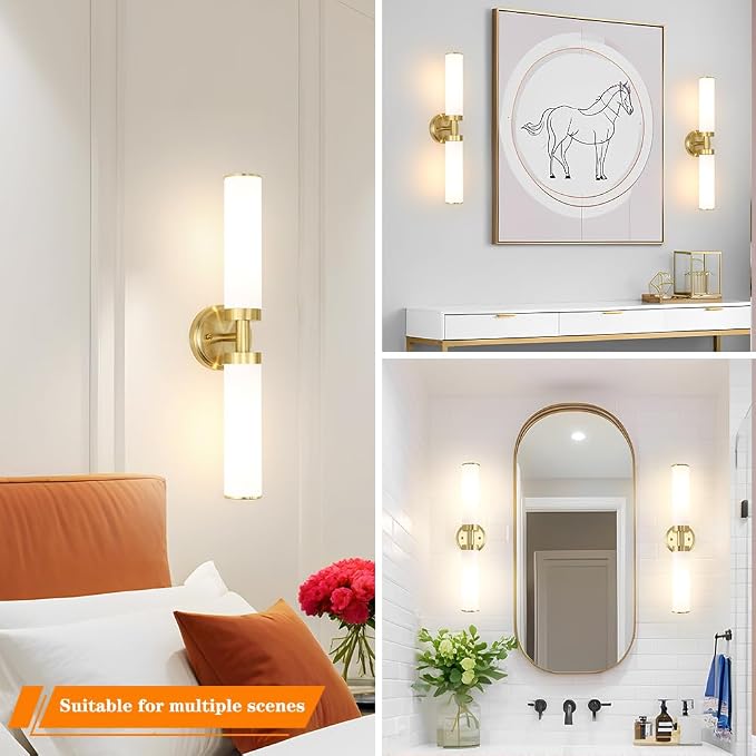 Antique Gold Wall Sconces Set of 2, Modern Bathroom Vanity Lights - Image 4