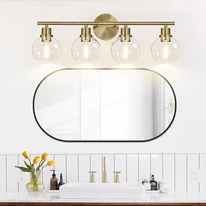 4-Light Bathroom Light Fixtures, Brushed Brass Bathroom Lights Over Mirror - Image 5