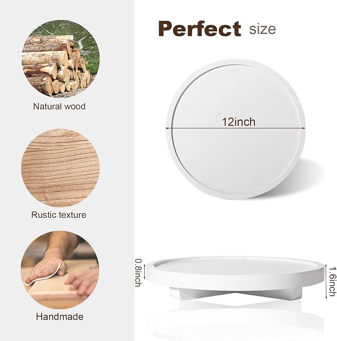Round Decorative Tray Wood Bathroom Counter Organizer Farmhouse Kitchen Decor - Image 5