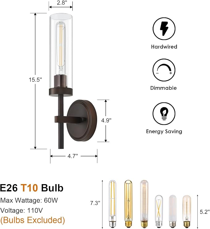 Oil Rubbed Bronze Wall Sconces Set of Two, Bathroom Wall Sconces Vanity Lights - Image 6